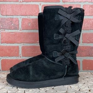KOOLABURRA by UGG Black Victoria Tall Shearling Bow Detail Slipper Boots 5